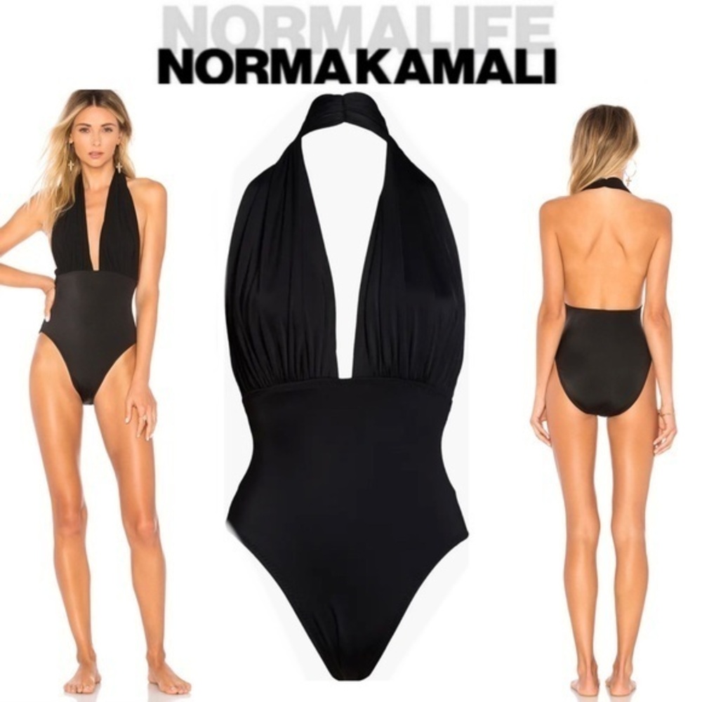 NORMA KAMALI Halter Low Back One-Piece Swimsuit In Black 160$